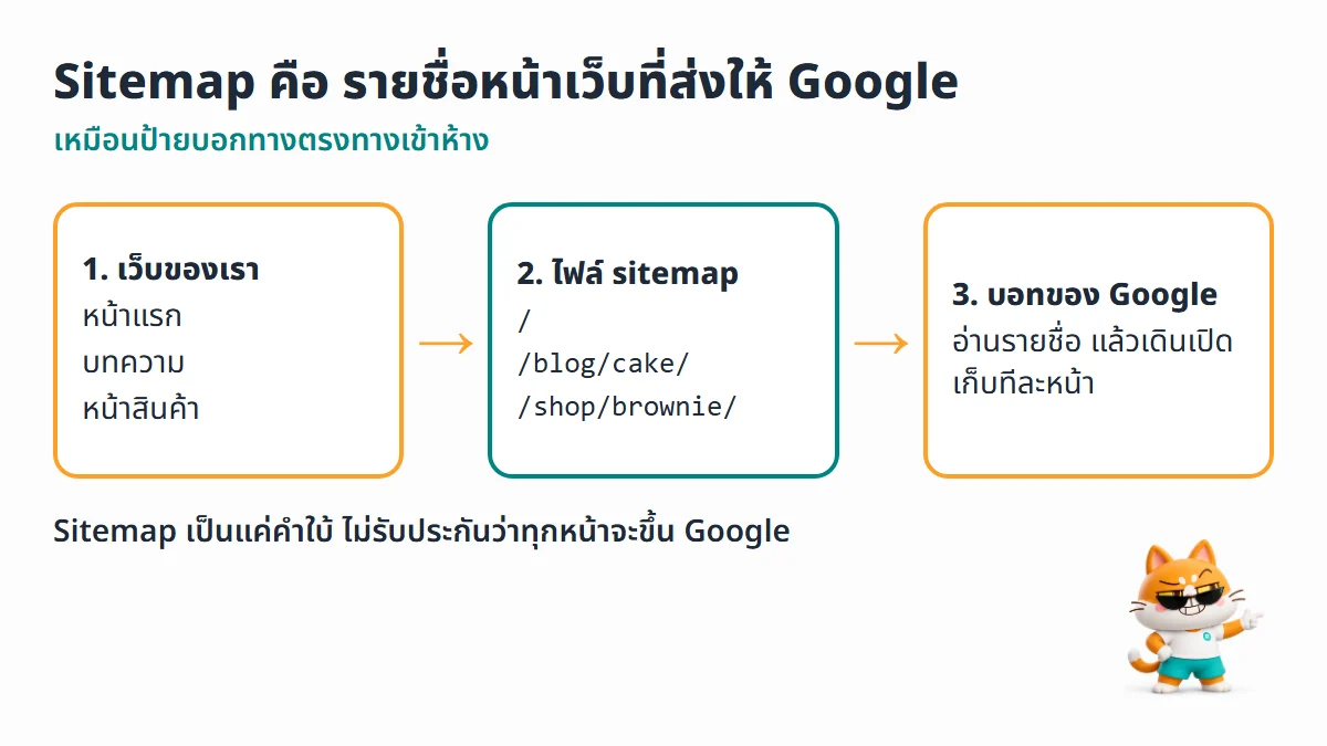 ไดอะแกรม sitemap คือ รายชื่อหน้าเว็บที่ส่งให้บอทของ Google อ่าน แล้วบอทเดินเข้าไปเก็บข้อมูลแต่ละหน้า